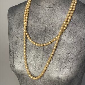 necklace costume jewelry long beaded faux pearl 54" classic classy preppy trendy